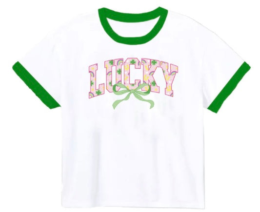 Lucky Clover Rainbows White Ringer Boxy Shirt