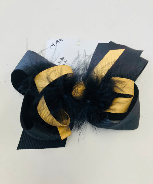 Black and gold feather bow