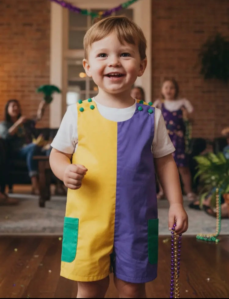 Purple, Green, & Yellow Mardi Gras Shortall