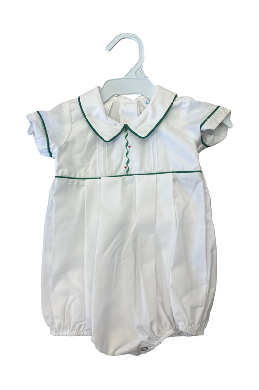 White and Green Pleated Embroidered Bubble