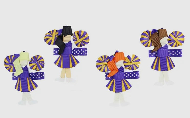 Purple and gold cheerleader clips