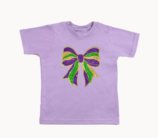 Mardi Gras Bow Sequin Short Sleeve Shirt