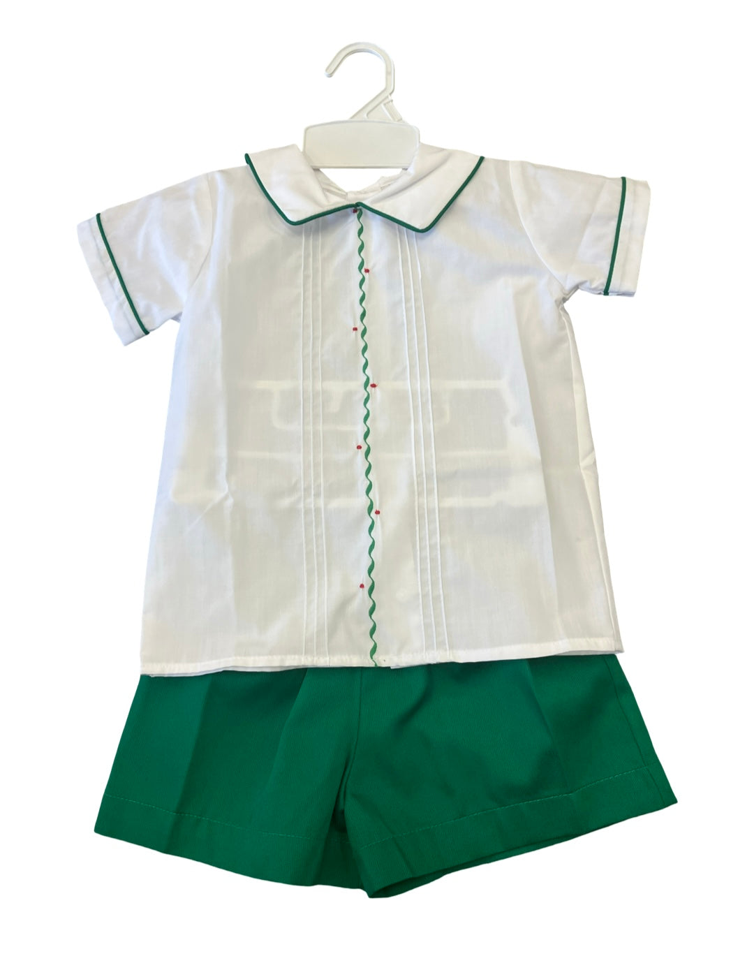 White and Green Embroidered Pintuck Shortset