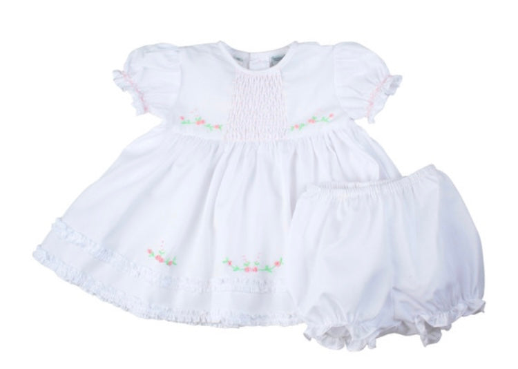 White Honeycomb Smocked Ruffle Dress