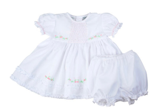 White Honeycomb Smocked Ruffle Dress