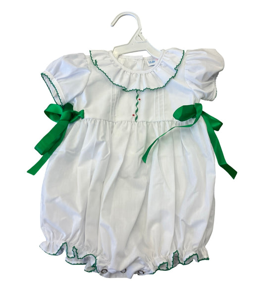 White and Green Embroidered Ruffle Collar Bubble