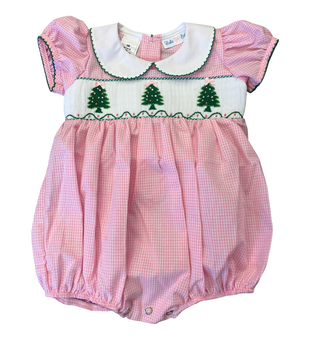 Rosie Smocked Waist Pink Christmas Tree Bubble