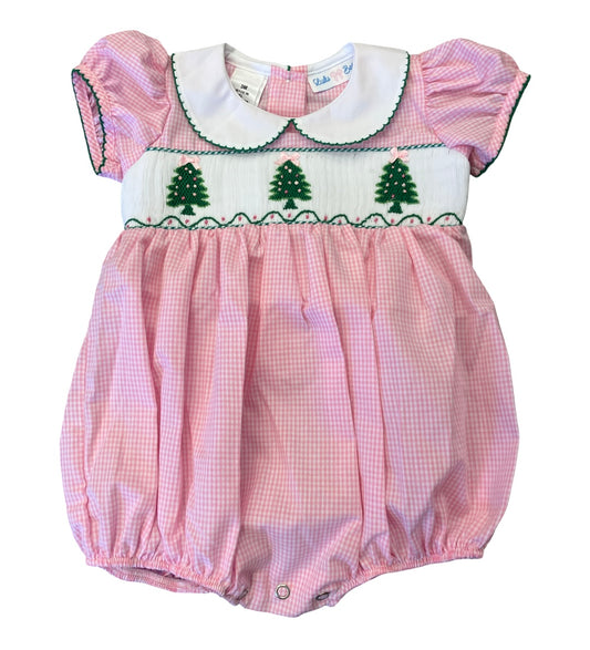 Rosie Smocked Waist Pink Christmas Tree Bubble