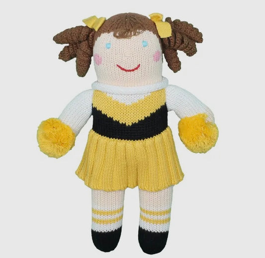 Black and Gold cheerleader crochet rattle