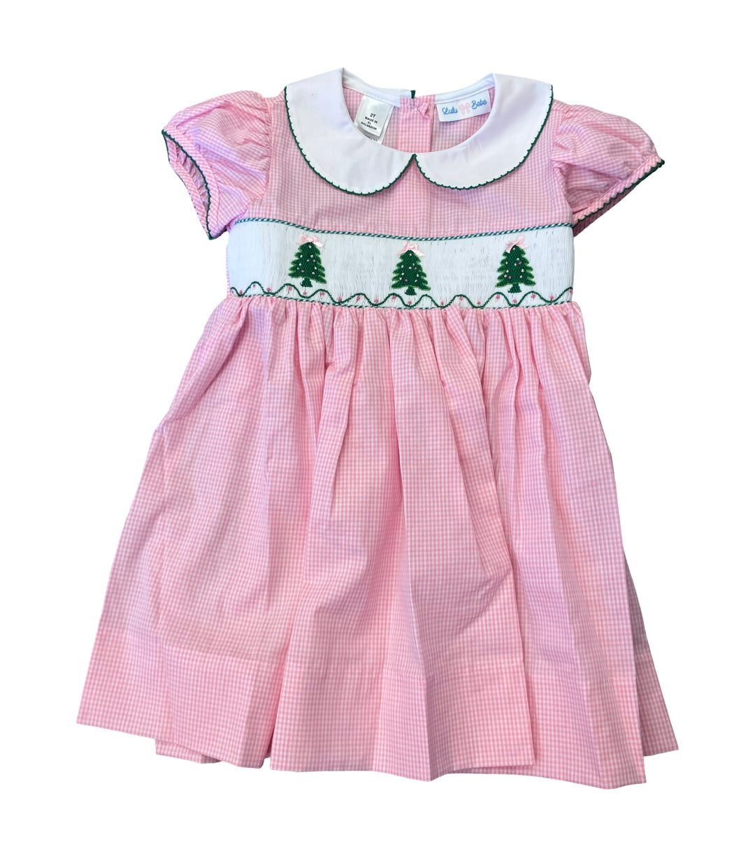 Rosie Smocked Waist Pink Christmas Tree Dress