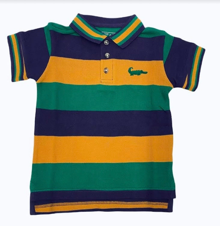 Mardi Gras Striped Short Sleeve Polo