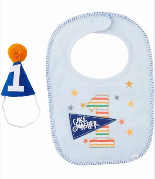 boy cake smasher bib and hat