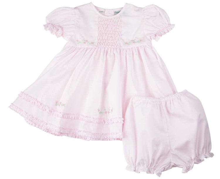 Pink Honeycomb Smocked Ruffle Dress