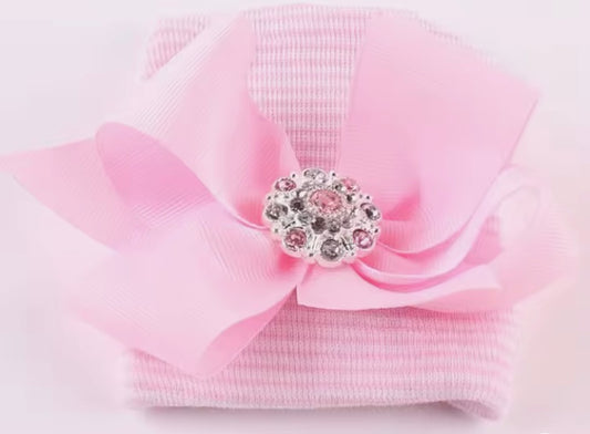 Newborn Rhinestone Bow Beanie Cap