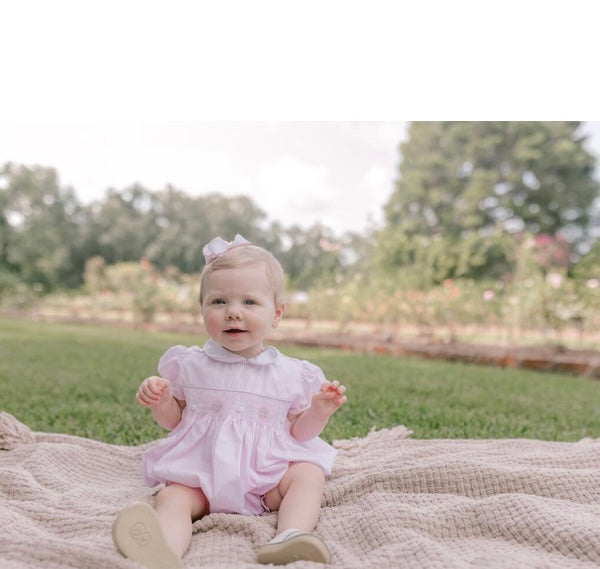 Light pink smocked bunny bubble