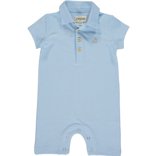 Pale Blue Pique Polo Romper