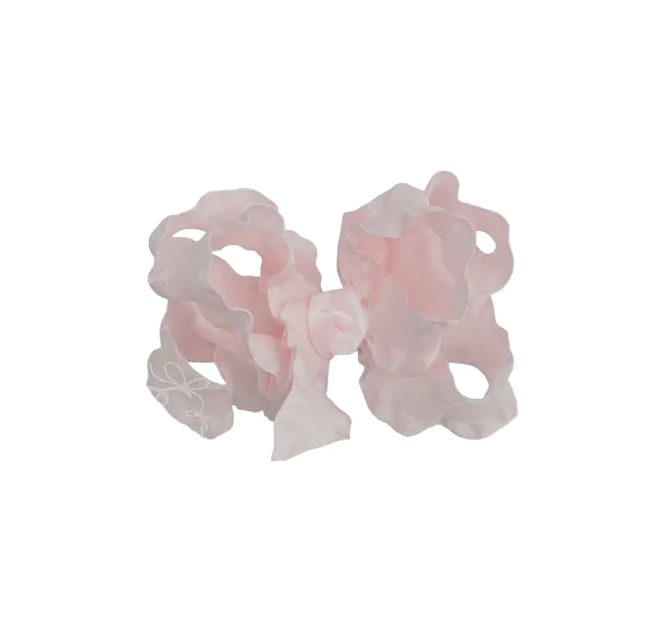 LIGHT PINK DOUBLE RUFFLE BOW ON CLIP