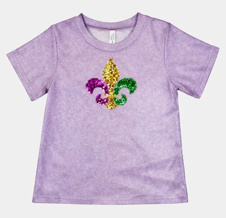 Sequin Fleur De Lis Shirt Lavender