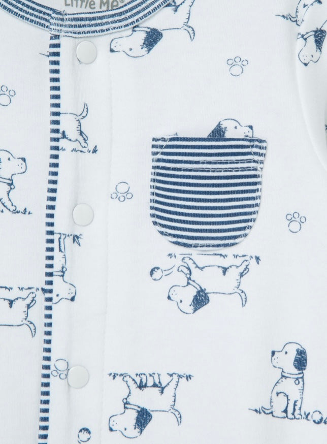Blue Puppy Toile Footie and Hat