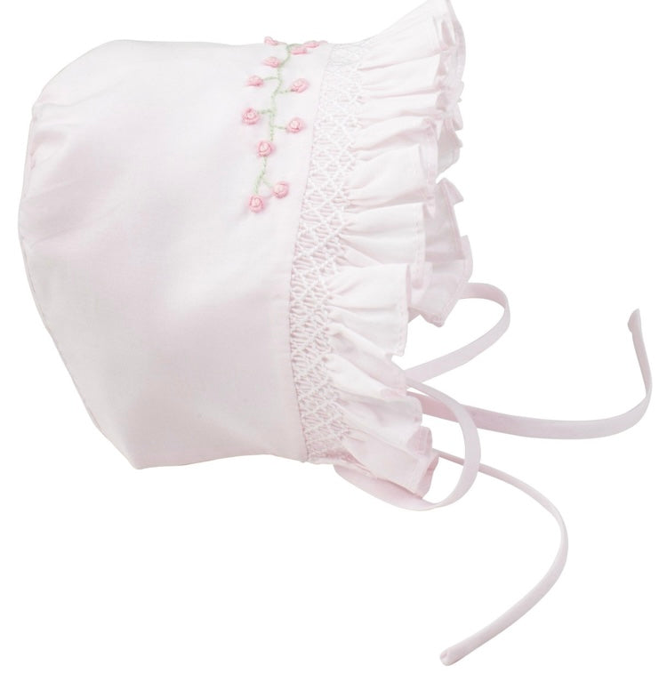 Rose Garden Pink  Smocked Bonnet