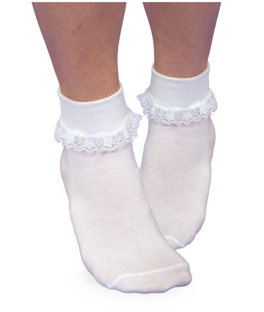 white smooth lace turn cuff socks