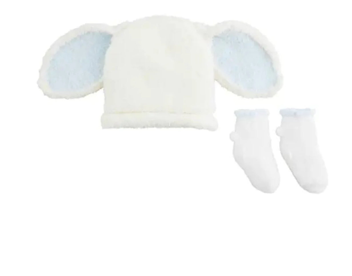 blue bunny hat and sock set