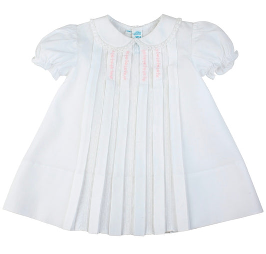 White Lace Inlay Pleated Dress