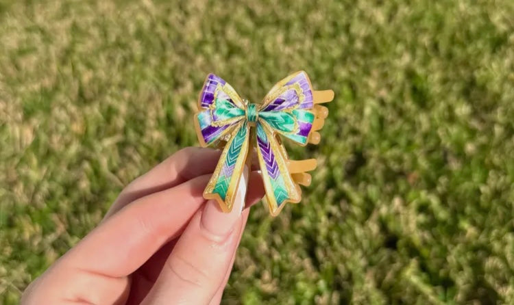 Mardi Gras Bow Mini Hair Clip