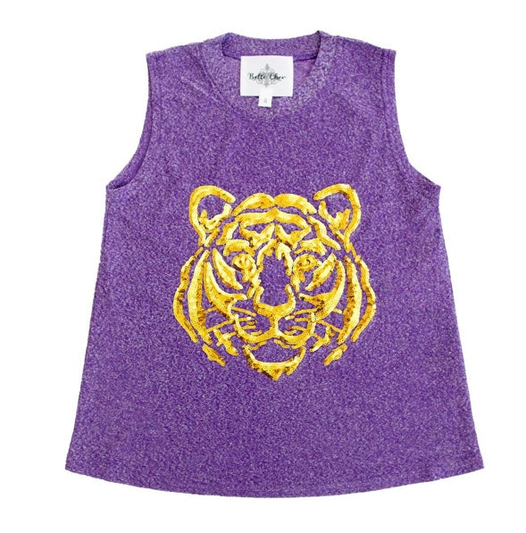 Tiger face purple glitter tank