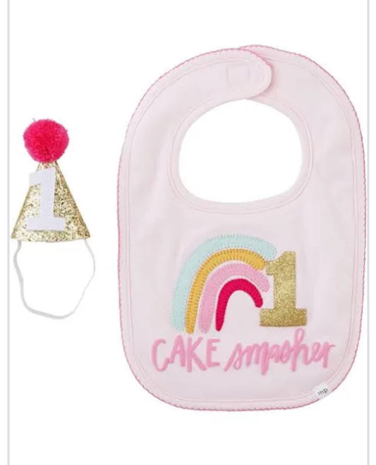 girl cake smasher bib and hat