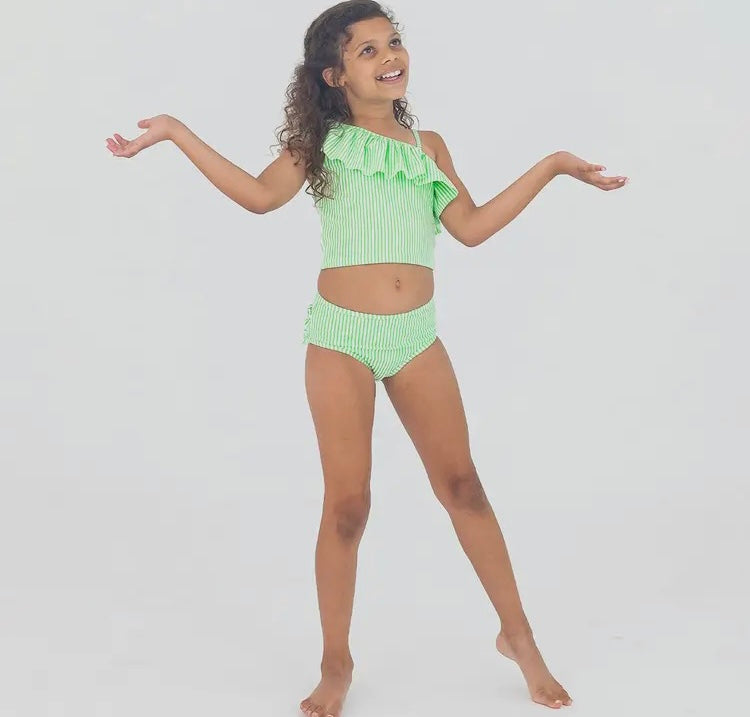 Green seersucker tankini