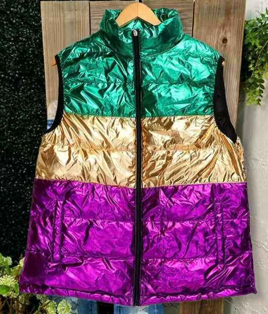 Mardi Gras Ladies Metallic Puffer Vest