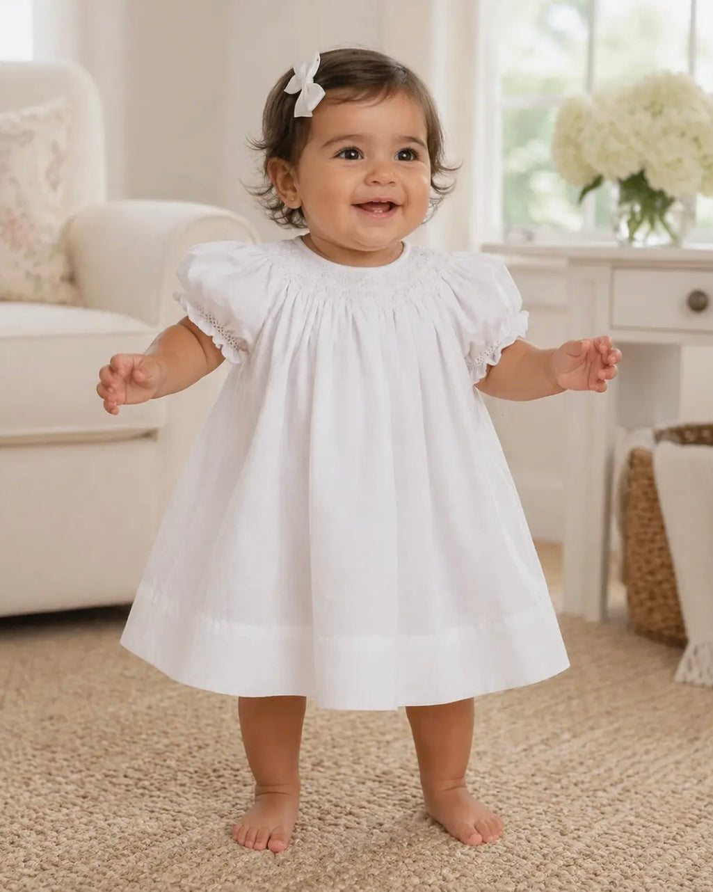 White Smocked Day Dress