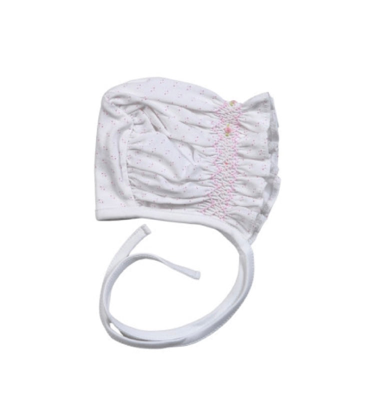 Sally Pink Dots Hand Smocked Gown with Bonnet