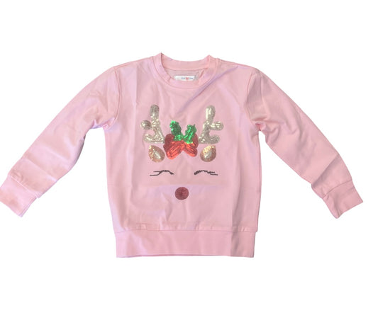 Long Sleeve Pink Sequin Reindeer Top