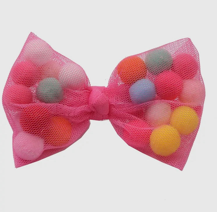 Hot pink Pom Pom clip bow