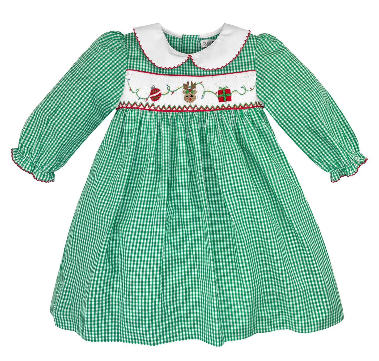 Dress/bloomer with reindeer and Christmas smocking