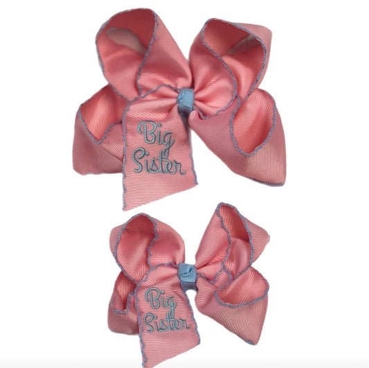 Big Sister Pink/Blue Moonstitch Hair Bow