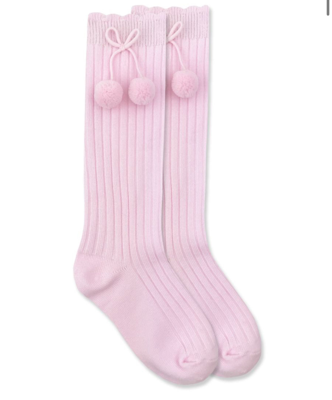 pink knee high pom pom socks