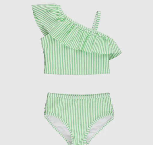 Green seersucker tankini