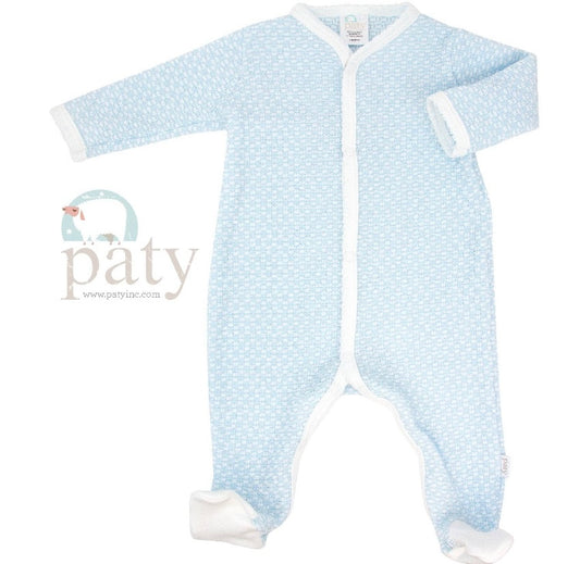 Paty Blue Knit Footie with Pima White Trim