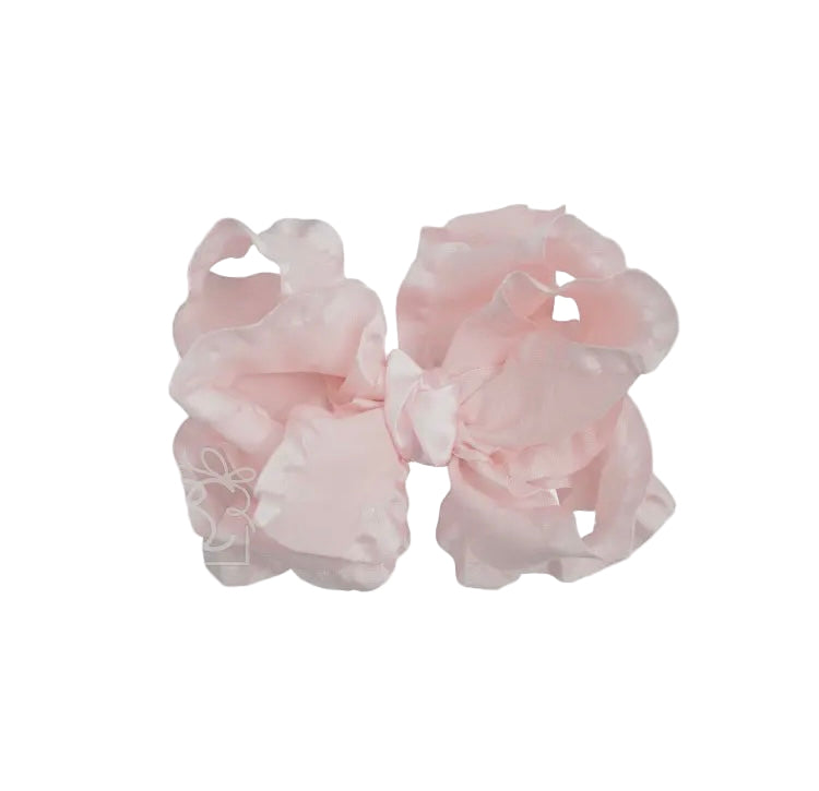 LIGHT PINK DOUBLE RUFFLE BOW ON CLIP