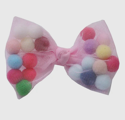 Pink Pom Pom clip bow