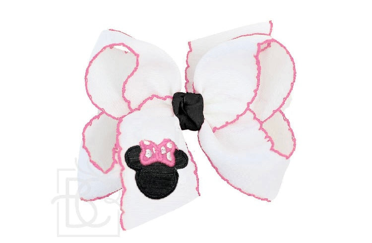 EMBROIDERED Minnie ON CROCHET EDGE BOWS: / 4.5" Large