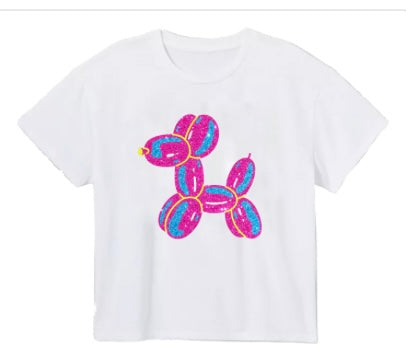 Glitter Neon Balloon Dog White Boxy Shirt