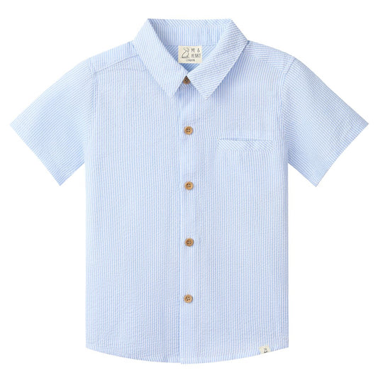 Pale Blue Seersucker Woven Shirt