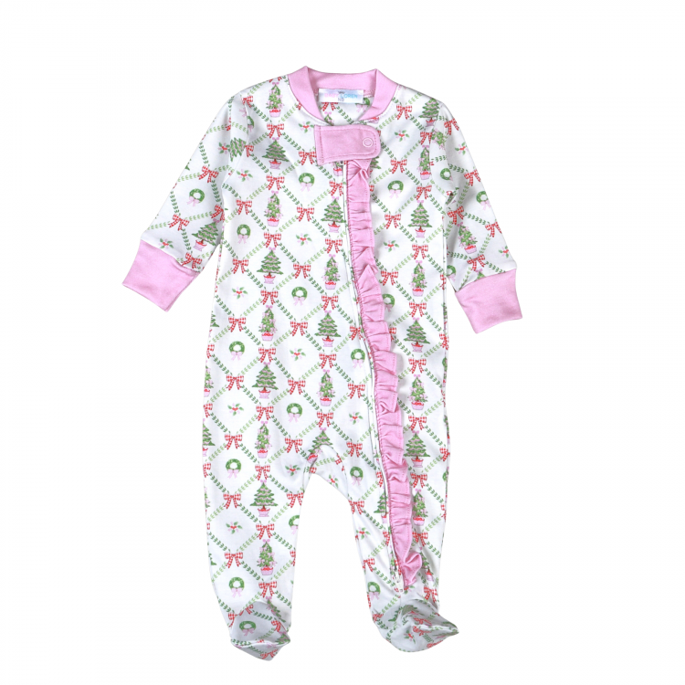 Pink Christmas Trees Pima Zipper Footie