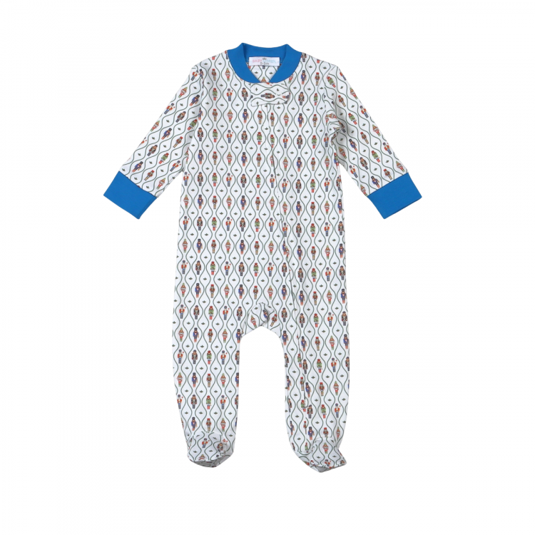 Blue Nutcracker Pima Zipper Footie