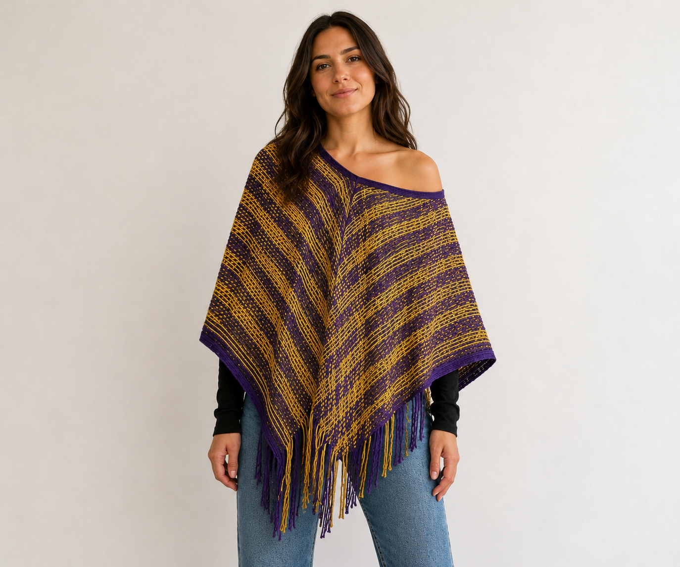 Ladies Purple and Gold Metallic Poncho