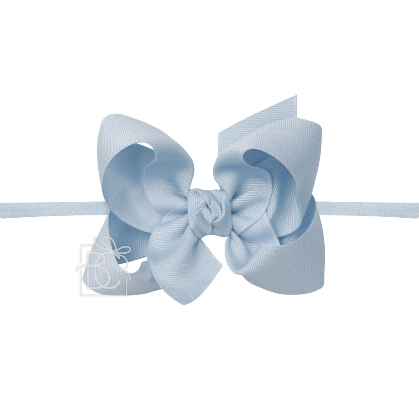 Baby Blue 1/4" NYLON PANTYHOSE HEADBAND W/SIGNATURE GROSGRAIN BOW 4.5" Large
